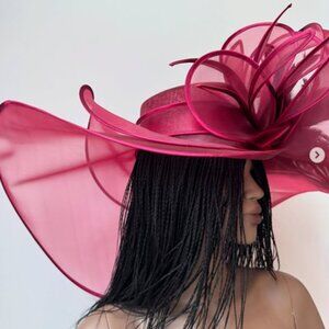Paris Hand-Made Large Brim Ruffle Organza Hat – Elegant Fascinator for Derby